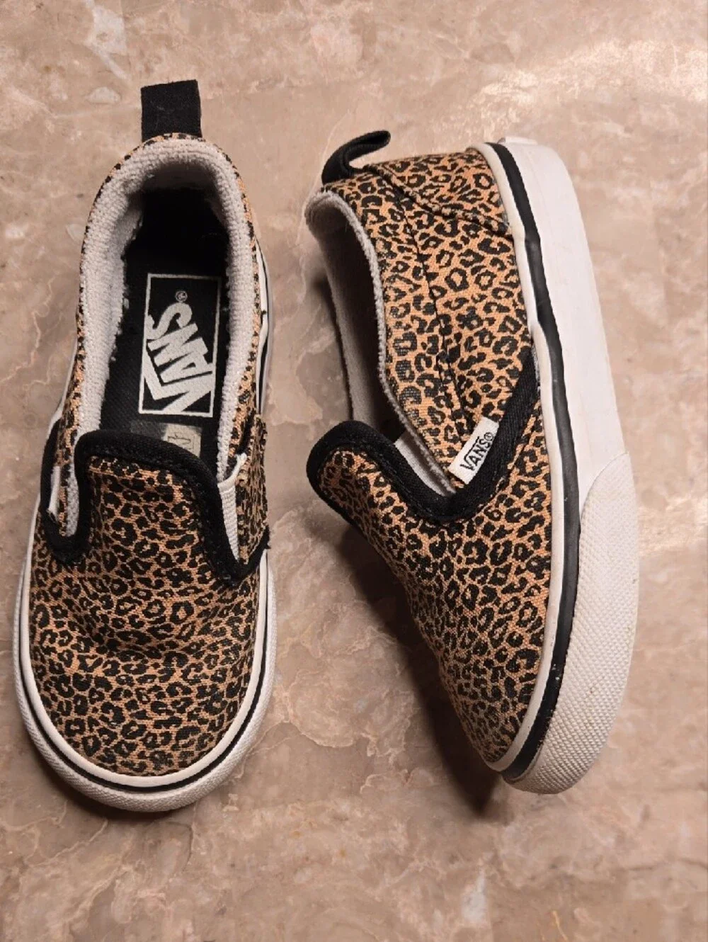 Vans Kids Slip-On Leopard Print Canvas Sneakers - Brown/Black